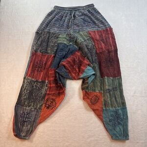 Boho Colorful HAREM PANTS Womens M 100% Cotton Patchwork 24" Waist made in Nepal